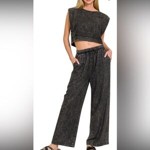Stylish Black Wide-Leg Two Piece Set